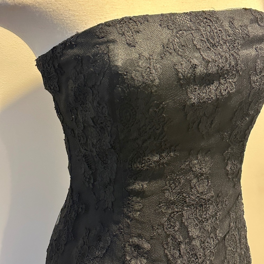 VTG Shoshanna Janie Lace Strapless Mini Dress Womens 4 Black Floral LBD Cocktail - Picture 5 of 13
